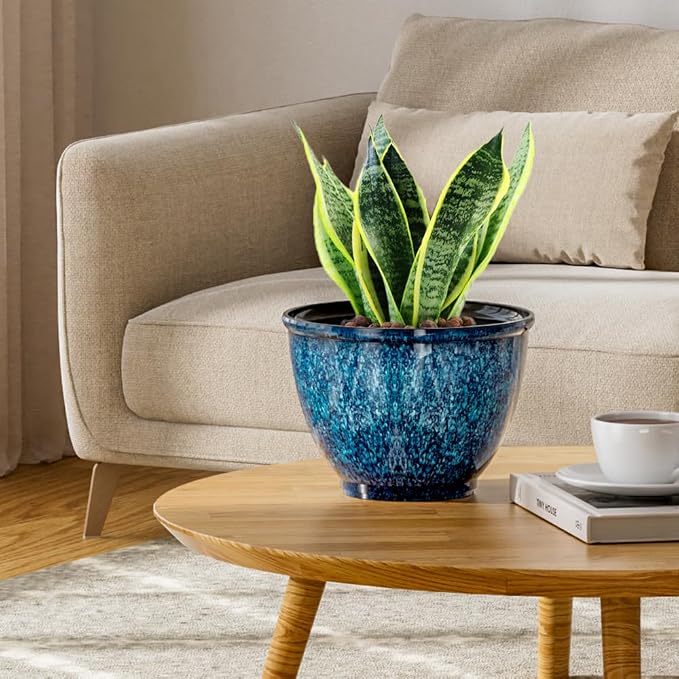 Plant Pots, 8 Inch Glaze Plastic Flower Pots - Image 6