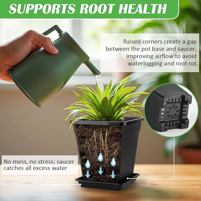 BTPLASTIK Square Plastic Planter 8 Inch, Plant Pots - Image 4