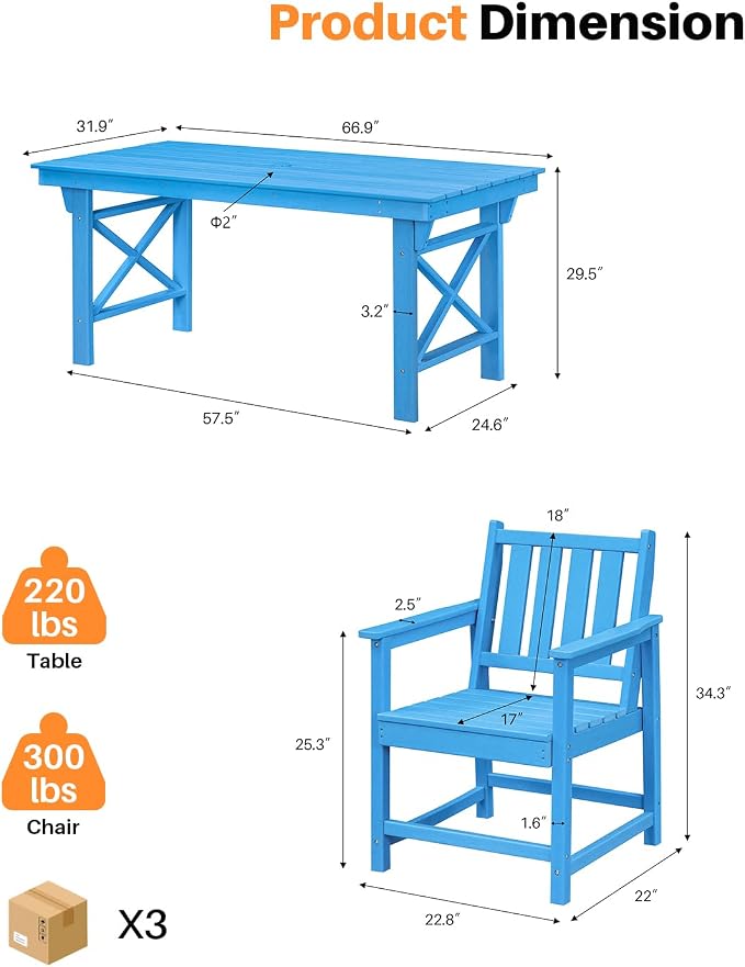 7 Pieces HDPE Outdoor Dining Set, Patio Dining Set - Image 3