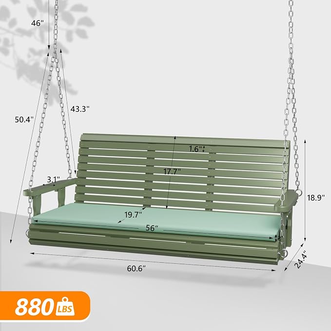 VINGLI Heavy Duty 880 LBS Patio Wooden Porch Swing Outdoor - Image 5