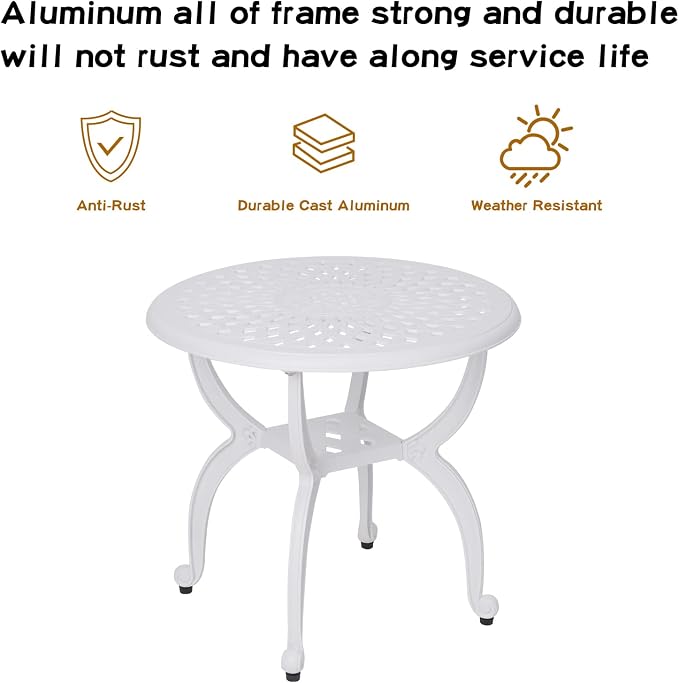 JARDIN DE CENTENNIAL Cast Aluminum Outdoor Side Table, Anti-Rust Outdoor End - Image 4