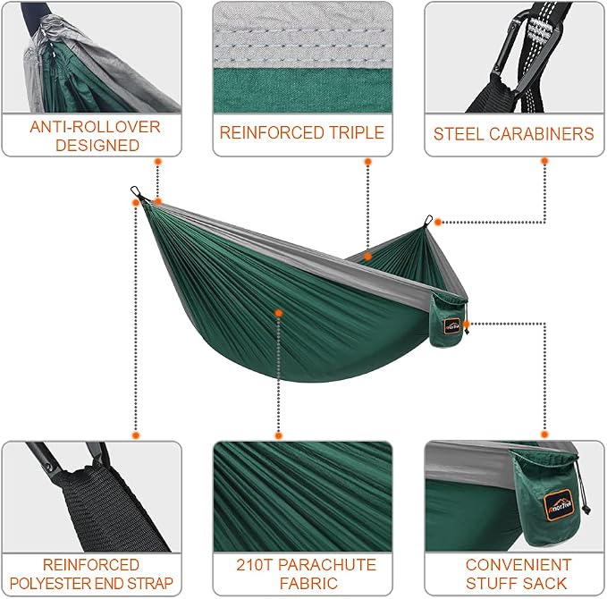 Camping Hammock, Super Lightweight Portable Parachute Hammock - Image 2