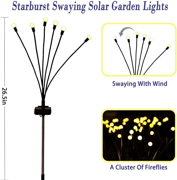 Solar Garden Lights Outdoor, 4 Pack Firefly Swaying Lights, Waterproof Garden - Image 6