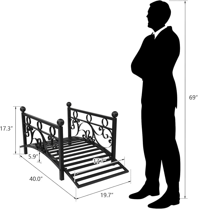 VINGLI 3.4ft Metal Garden Bridge, 330lbs Capacity Garden Bridges - Image 4