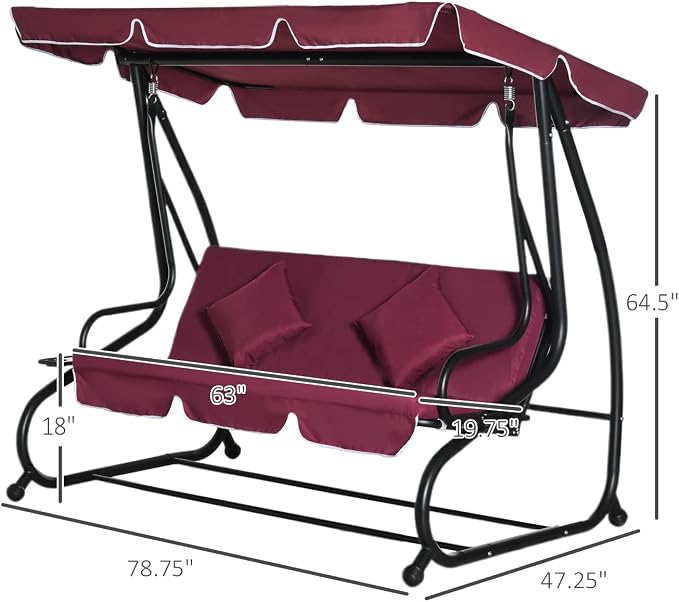 Outsunny 3-Seat Outdoor Patio Swing Chair, Converting Flatbed, Outdoor Swing - Image 7