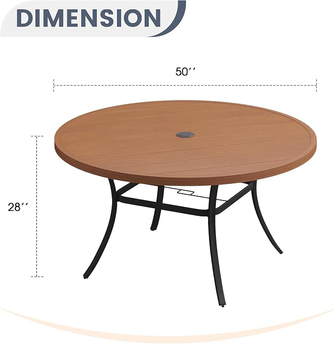 Patio Dining Table for 6-8, Round Metal Outdoor Table - Image 3