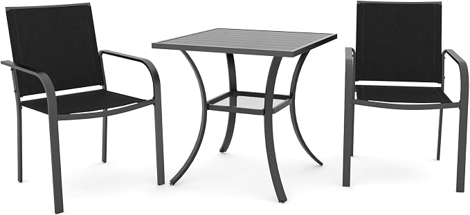 3-Piece Outdoor Dining Set, Powder Coated Steel Table by Anmutig