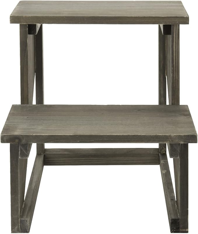 MyGift 2 Tier Rustic Dark Gray Wood Desktop Plant Rack, Farmhouse Style Planter - Image 4