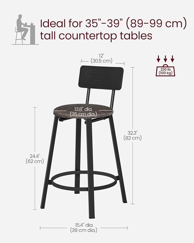 VASAGLE Bar Stools, 29.7-Inch Barstools - Image 3