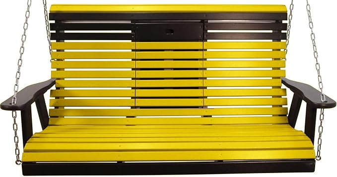 5FT Yellow Flip-Cup ROLLBACK Porch Swing Bench, Amish-Made Poly Lumber Wood - Image 2