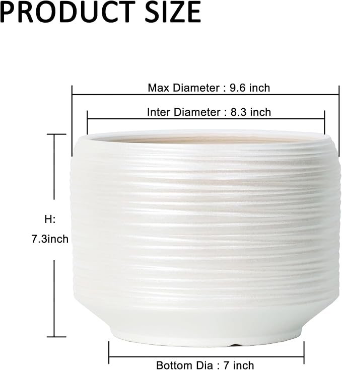 10 Inch Ceramic Plant Pot with Drainage – Large Flower Pot - Image 6