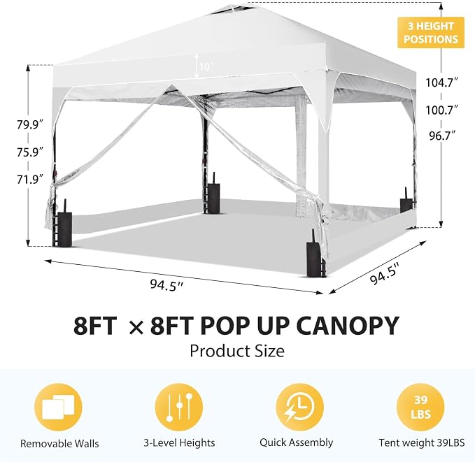 8x8 FT 1-Button Push Pop Up Canopy - Image 6