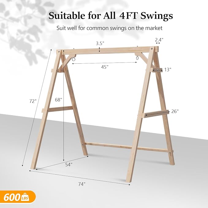 VINGLI 4FT Porch Swing Frame, 660 LBS Capacity Wooden A-Frame Swing Stand - Image 4