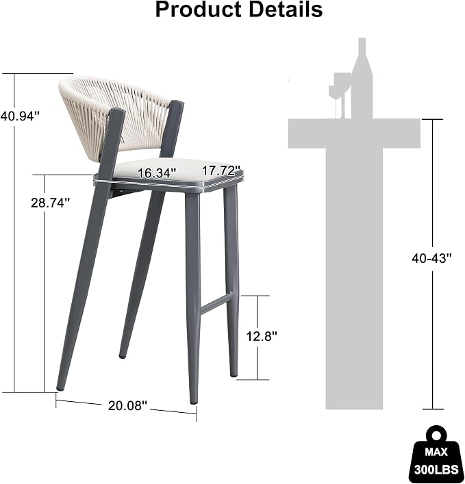 PURPLE LEAF Bar Stool Set of 2 Outdoor Bar Chairs - Image 3