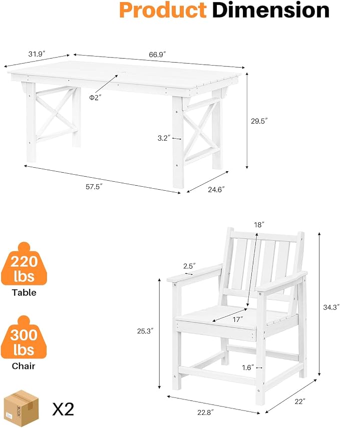 7 Pieces HDPE Outdoor Dining Set, Patio Dining Set - Image 3