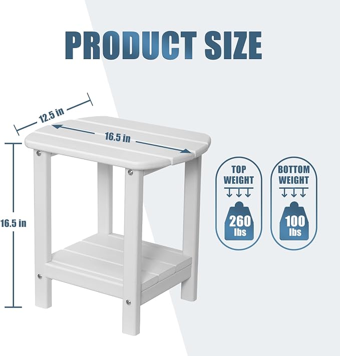 nalone Adirondack Side Table 16.5" Outdoor Side Table HDPE Plastic Double - Image 3
