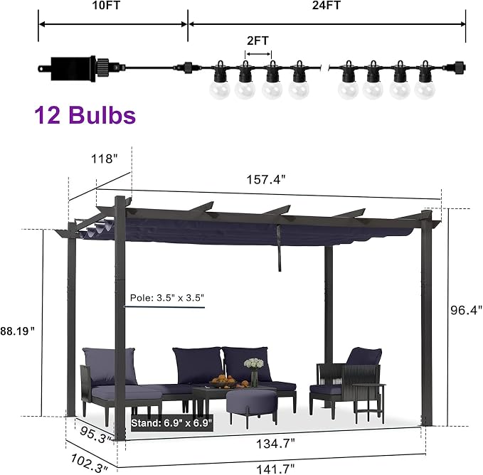 PURPLE LEAF 10' x 13' Outdoor Retractable Pergola - Image 5