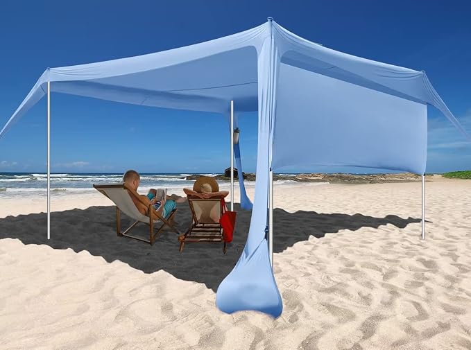 Beach Canopy Tent Shade with Sidewalls 10x10FT, 6.6FT Tall, UPF50+ Sun Shelter by easierhike