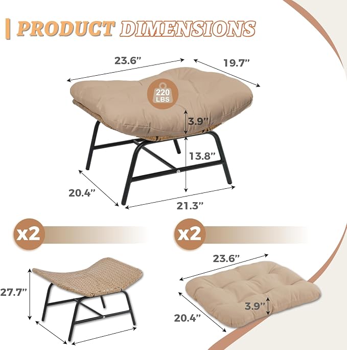 NICESOUL Indoor Outdoor Ottoman Set of 2, Large Wide Double Patio Footstool - Image 2
