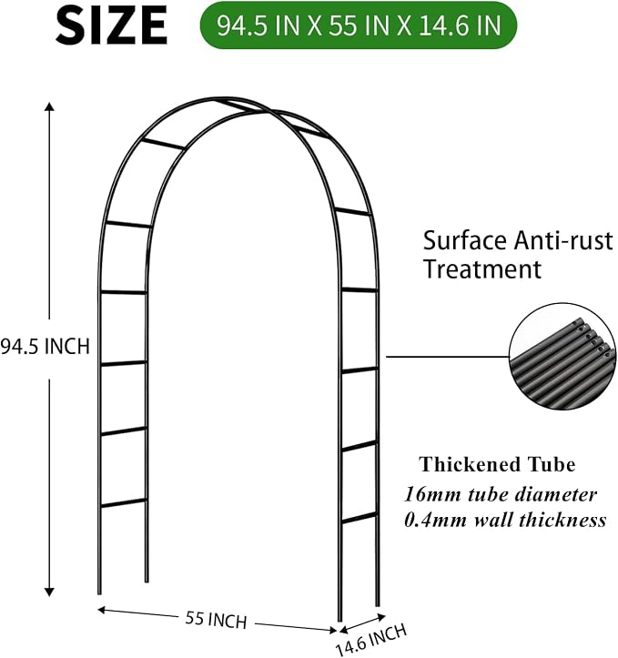 Thickened Tube Garden Entrance Arch – 94.5" H x 55" W Arbor, Weather-Resistant - Image 5