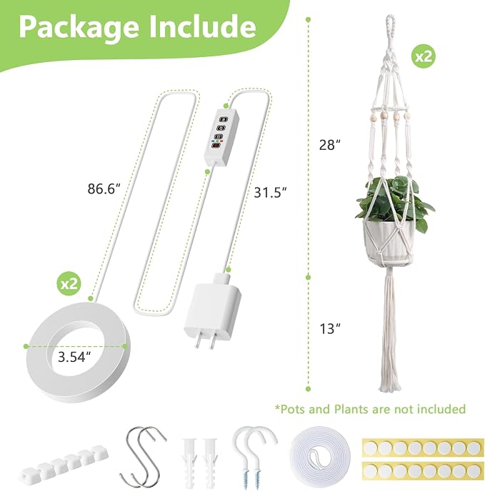Macrame Plant Hanger with Grow Light: 2 Pack Boho Hanging Planters with Light - Image 7
