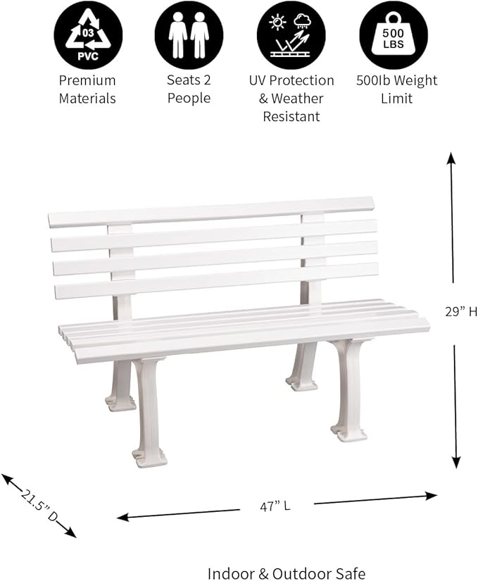 Plow & Hearth Weatherproof German PVC Outdoor Bench | Holds Up to 500 lbs | - Image 3