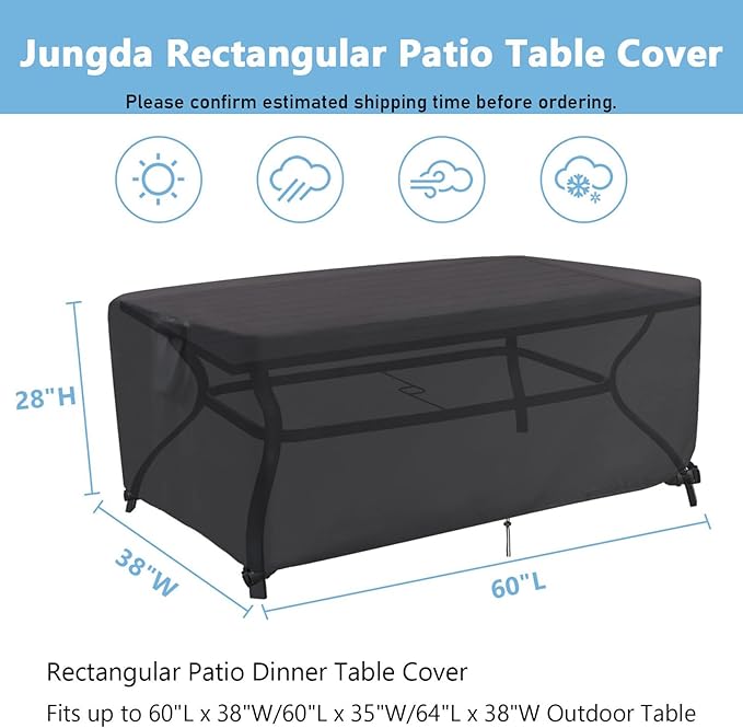 Outdoor Dining Table Cover, 60 Inch Rectangle Patio Dining Table Cover - Image 2