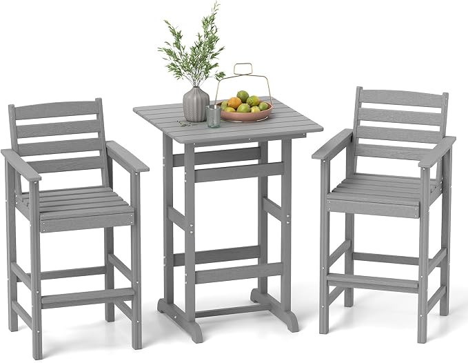 Tangkula 3-Piece Patio HDPE Bar Set, 2 Bar Height Adirondack Armchairs w/Square by TANGKULA
