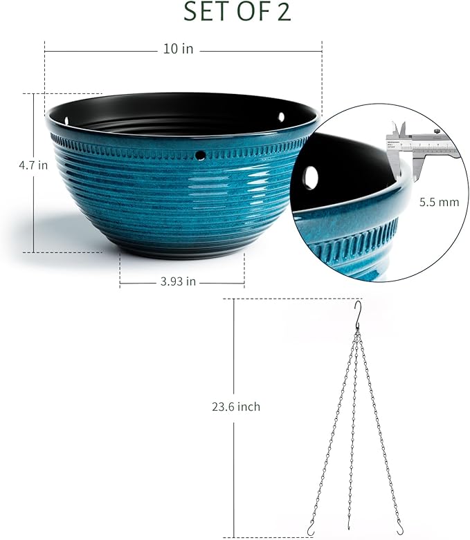 2 Pack Hanging Planters for Indoor Outdoor Plants, 10 Inch Hanging Planter - Image 4