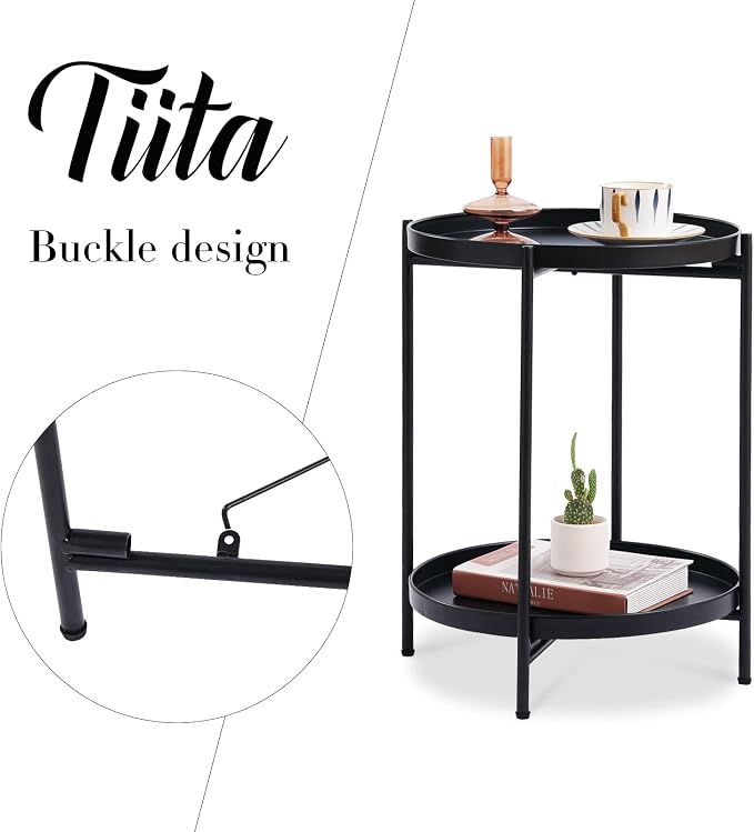 Tiita 2 Pack Round End Table Mental 2-Tier Side Table Nightstand/Small Iron - Image 10
