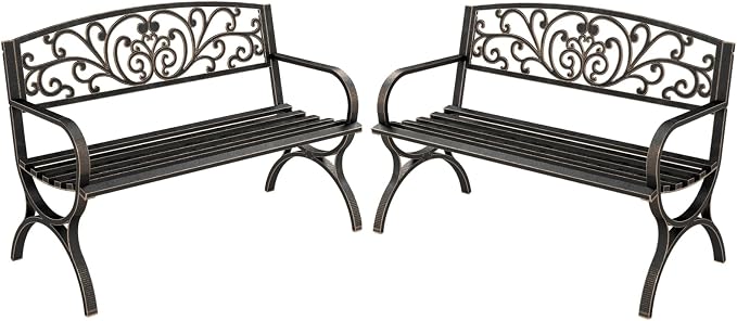 MFSTUDIO Outdoor Metal Bench Set of 2, 50 Inches Outdoor Garden Bench, Cast by MFSTUDIO
