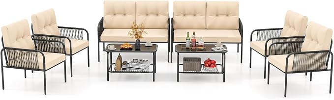 Tangkula 8 Pieces Patio Furniture Set, PE Rattan Sofa Chairs by TANGKULA