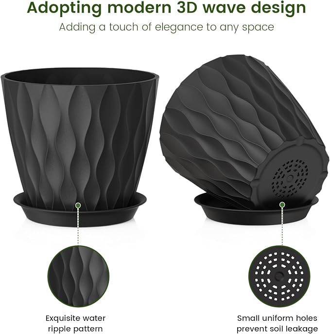 7 inch Plant Pots for Indoor Outdoor Plants, 5 Pack Thick Flower Pots - Image 3