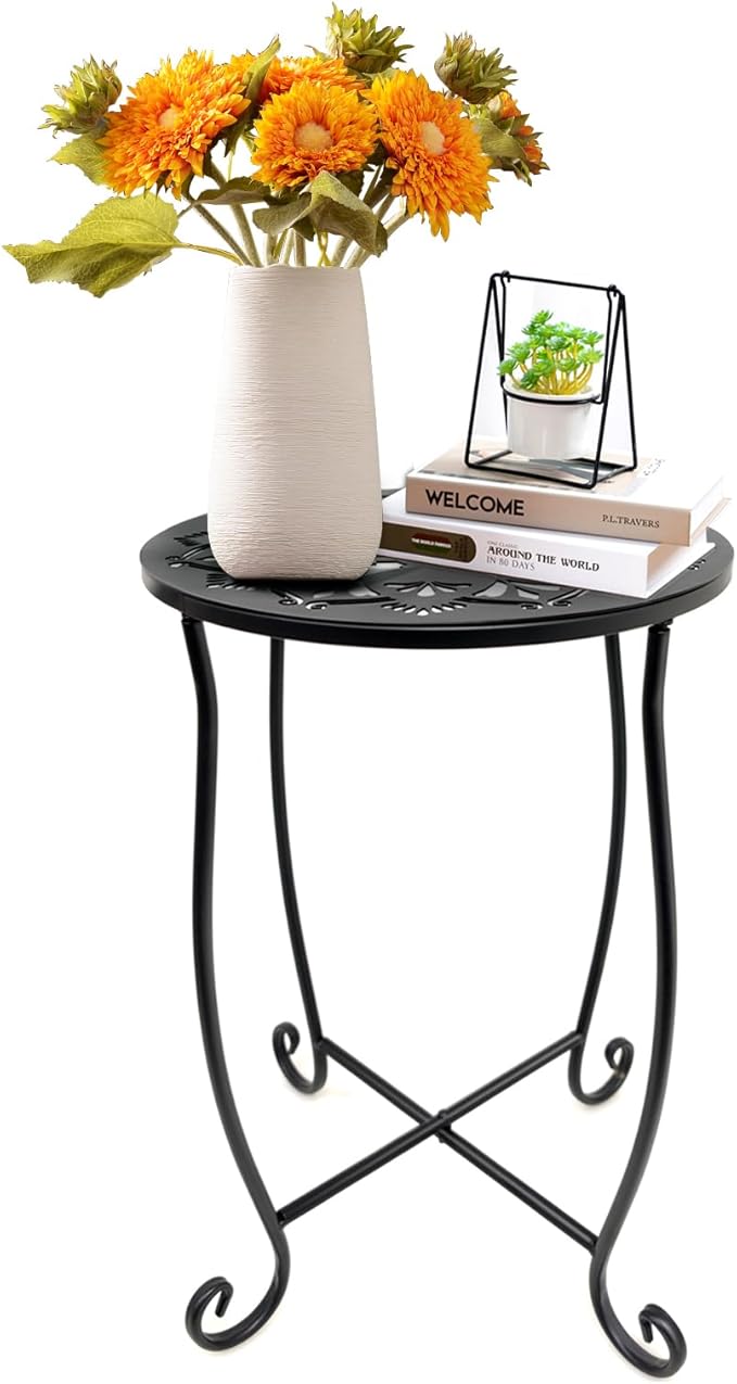 Fashion&cool Side Tables for Small Space, Metal Outdoor Indoor Round Side Table by Fashion%26cool