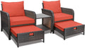 LEVELEVE Balcony Furniture 5 Piece Patio Conversation Set, PE Wicker Rattan by Enjoyyourlife