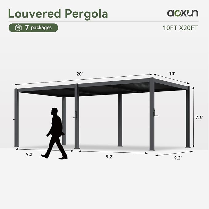 Aoxun Louvered Pergola 10' x 20' 96S Outdoor Metal Pergola - Image 7