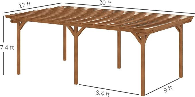 Outsunny 12' x 20' Outdoor Pergola, Wood Gazebo Grape Trellis - Image 7