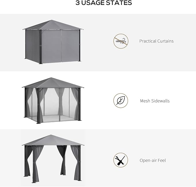 Outsunny 10' x 10' Patio Gazebo, Outdoor Gazebo Canopy Shelter - Image 5