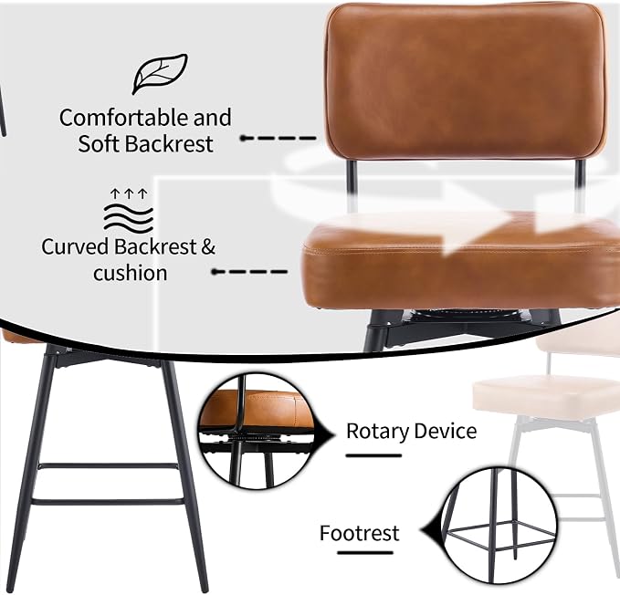 VINGLI Counter Height Swivel Bar Stools Set of 2, Upholstered PU Leather - Image 4