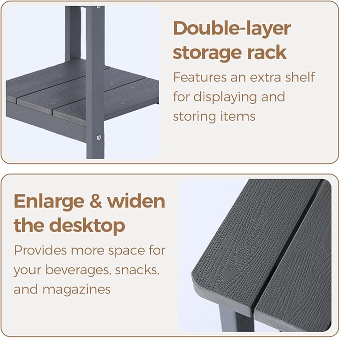 Square Outdoor Side Table Adirondack Side Table, Water-resistant & 2-Tier Small - Image 6