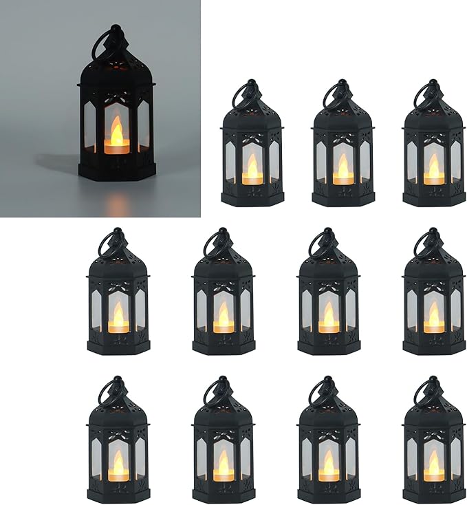 LLQ 12Pcs Mini Lanterns with Small LED Candle, Ramadan Lanterns Decorative by LLQ-LuckLifeQuality