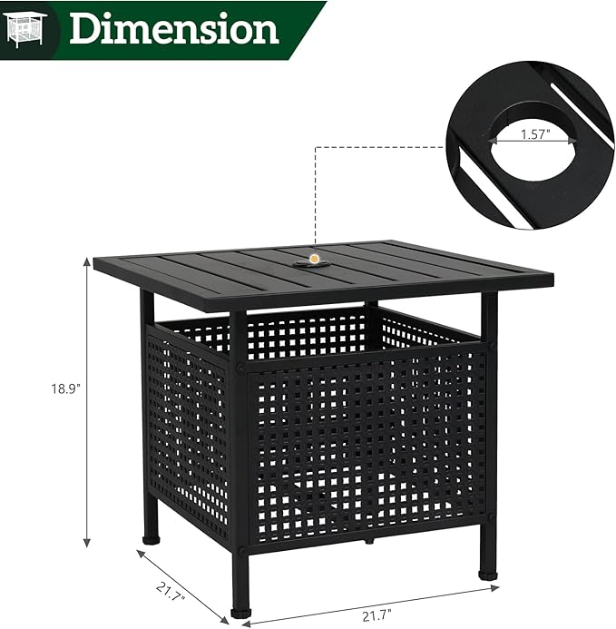 VINGLI Outdoor Side Table with Umbrella Hole 1.57" Umbrella Stand Table - Image 3