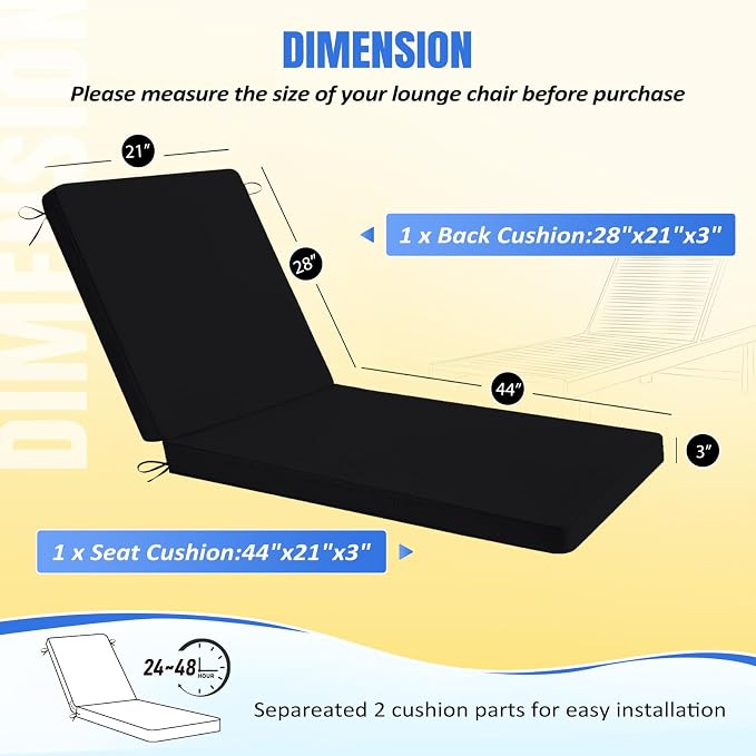 Basic Beyond Chaise Lounge Cushions Outdoor, 3-Layer Waterproof Outdoor - Image 4
