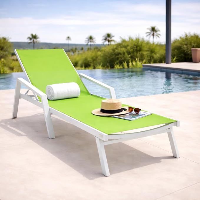 LeisureMod Marlin Patio Chaise Lounge Chair, Adjustable Outdoor White Aluminum - Image 6