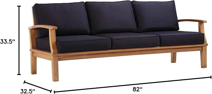 Modway EEI-4176-NAT-NAV Marina Patio Teak Sofa, Natural Navy - Image 2