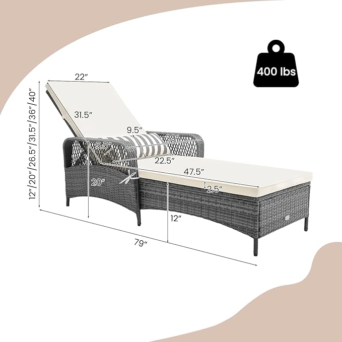 Tangkula Wicker Chaise Lounge Outdoor, Patio Rattan Reclining Chaise - Image 3