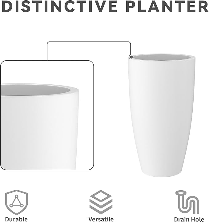 Kante 23.6" H Pure White Finish Concrete Tall Planters Large Outdoor Indoor - Image 7