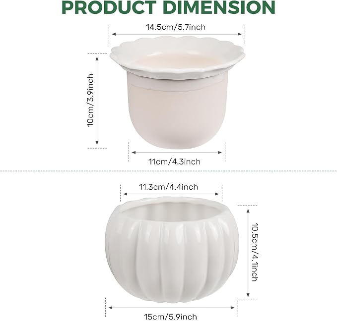 BUYMAX African Violet Pots, 6 inch Pumpkin-Style Ceramic Easy Self Watering - Image 5