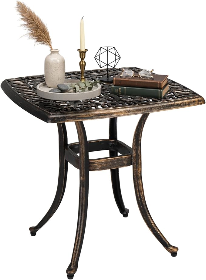 VINGLI 21” Outdoor Side Table, Cast Aluminum All-Weather Patio Side Table Small by VINGLI