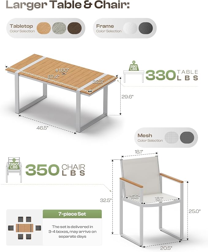 Outdoor Dining Set, HDPS + Aluminum Patio Table and Chairs Set - Image 6